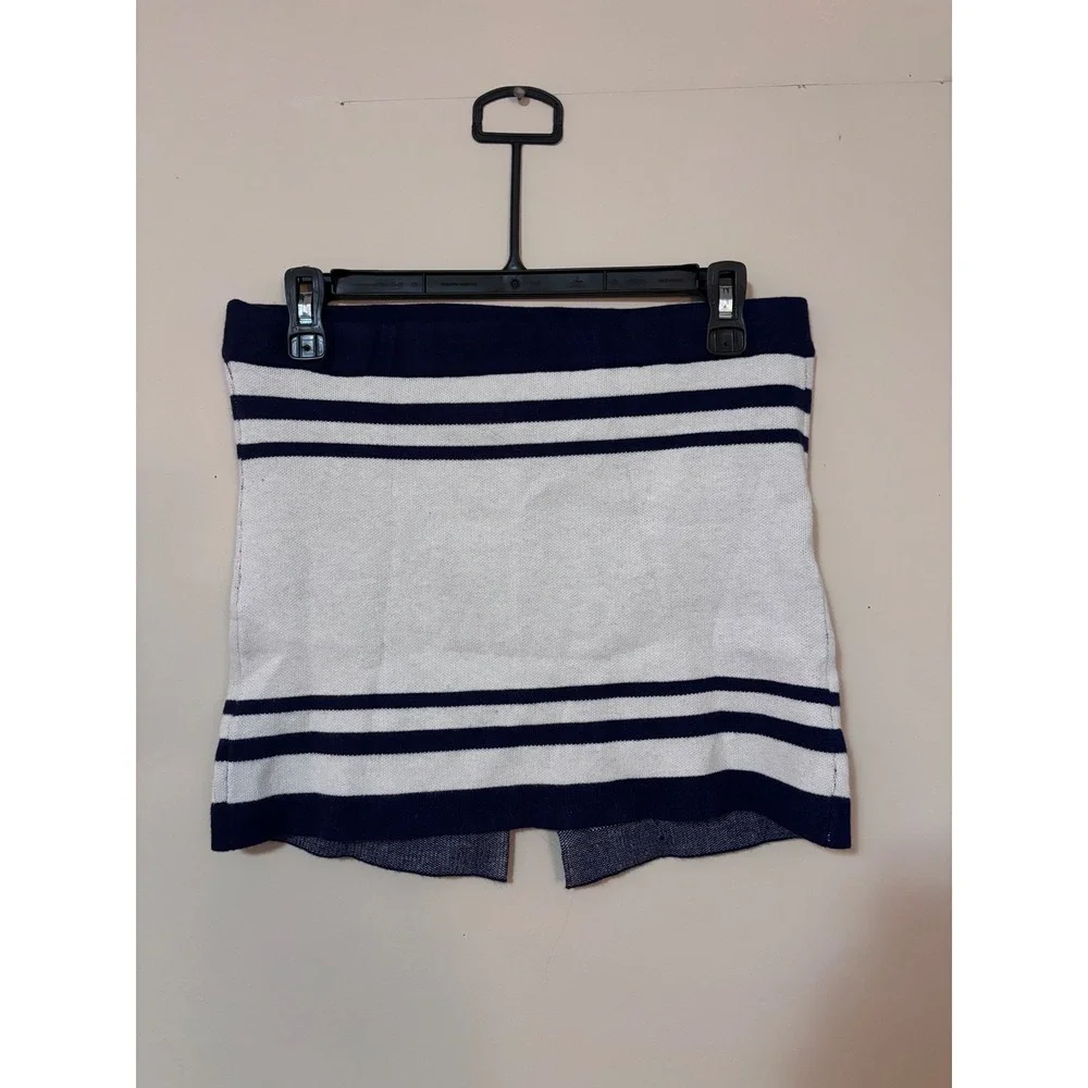 Womens‎ Navy White Striped Knit Tube mini Skirt Size Large stretch NWOT